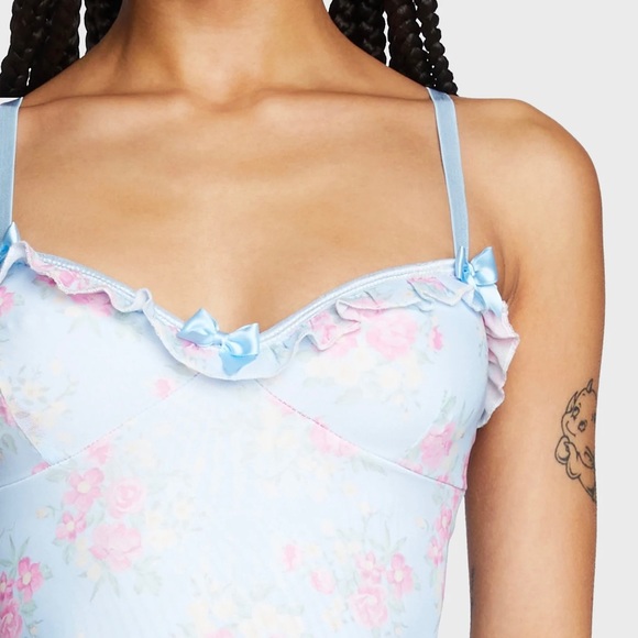 Floral Mini Dress with Bows and Front Gathered Slits - Picture 9 of 10